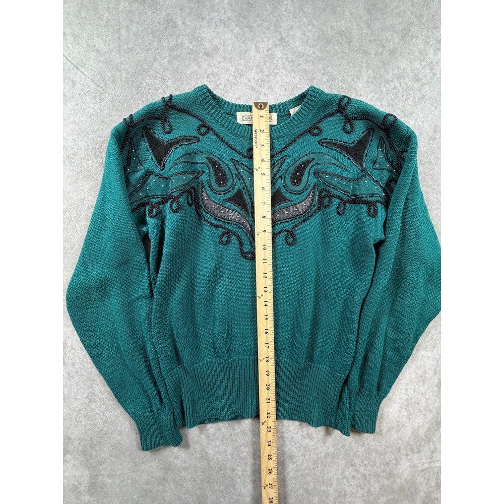Evan Davies Vintage Womens Small Sweater Ramie Cotton Teal Western Applique - Picture 6 of 9